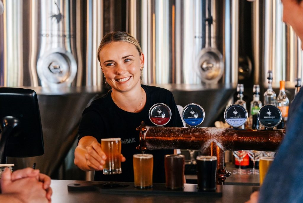 8 craft beers brewed fresh onsite.